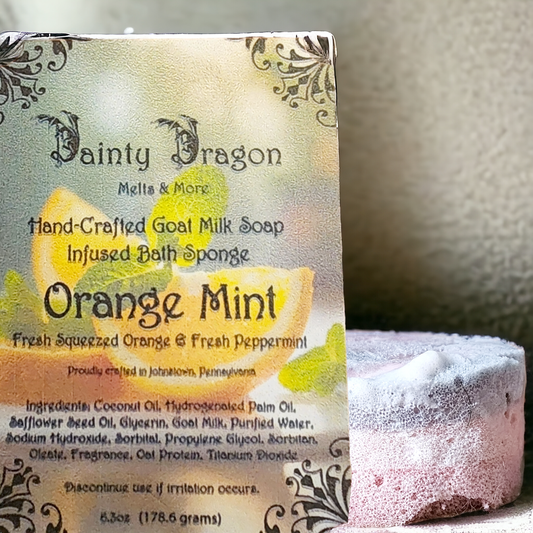 'Orange Mint' Goat's Milk Soap Infused Bath Sponge