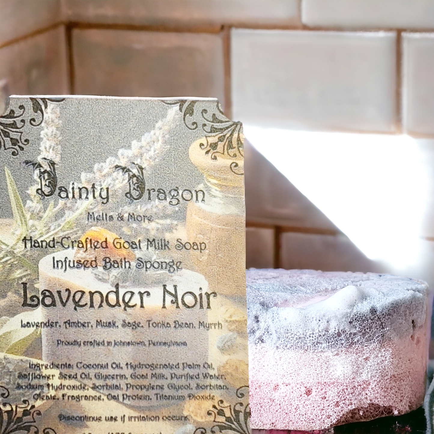 'Lavender Noir' Goat's Milk Soap Infused Bath Sponge