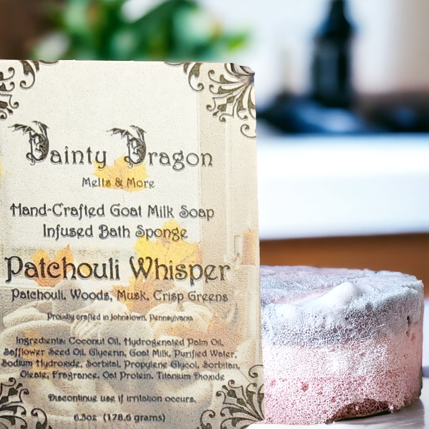 'Patchouli Whisper' Goat's Milk Soap Infused Bath Sponge