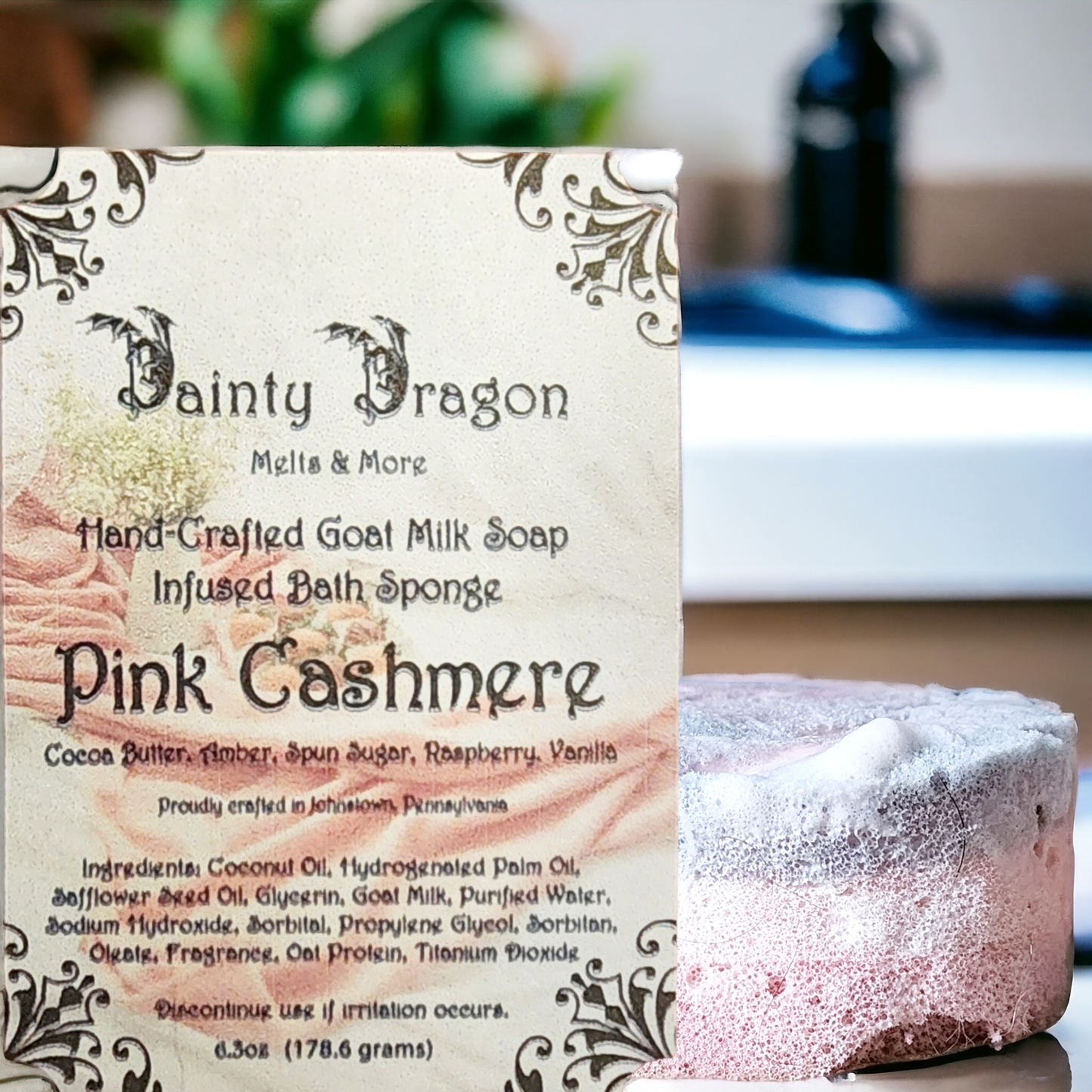 'Pink Cashmere' Goat's Milk Soap Infused Bath Sponge