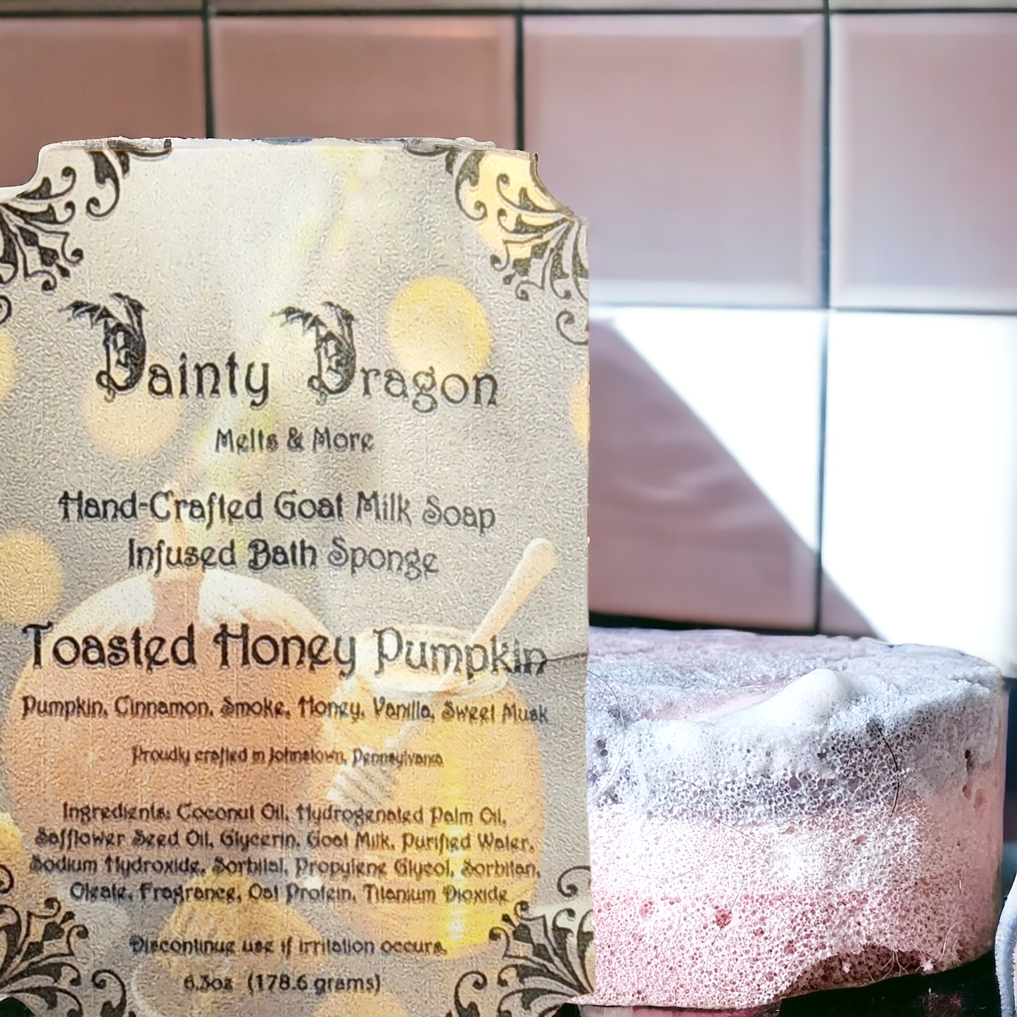 'Toasted Honey Pumpkin' Goat's Milk Soap Infused Bath Sponge